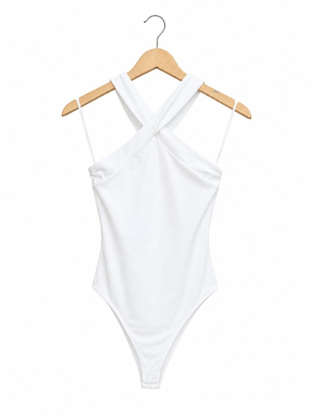 BABATON | White Crossover NEck Thong Bodysuit – Women’s Medium